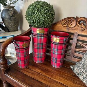 William Sonoma Mackenzie Chile Tartan flower buckets.  Set of 3